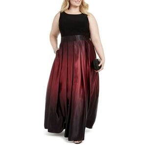 SLNY Red Ombre Satin Ballgown Sz 16W Wedding Guest Formal Evening Dress Gown